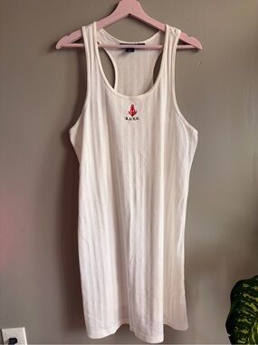 Ralph Lauren White Ribbed Racerback midi sleep dress  with Red Logo